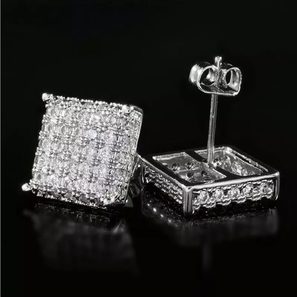 Sterling Silver Square CZ Stud Earrings - Picture 2 of 2